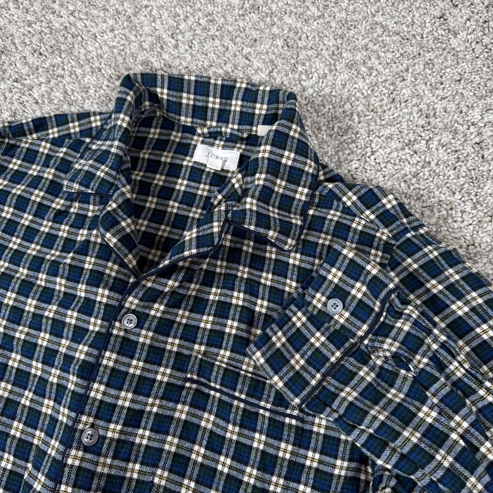 J Crew Pajama Shirt Mens Medium Blue Green Plaid Flannel Button Down Long Sleeve